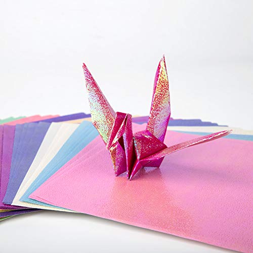 Origami Paper, 100 Sheet Shiny Single Sided 10 Rainbow Color Square Folding Paper Pack for Crane, Stars, Airplanes, Planes, Animals Kids Arts and DIY Crafts,Decoration Paper-6 inch(100-Glitter) - Thumbnail 3
