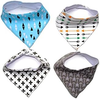 Baby Bandana Drool Bibs for Boys/Girls (Set of 4) by Henry & Bear|100% Organic Cotton|Essentials Burpy Bib for Teething and Drooling|3 styles