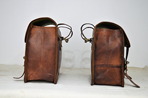 2 X Motorcycle Side Pouch Brown Leather Side Pouch Saddlebags Saddle Panniers ( 2 Bags ) - Thumbnail 2
