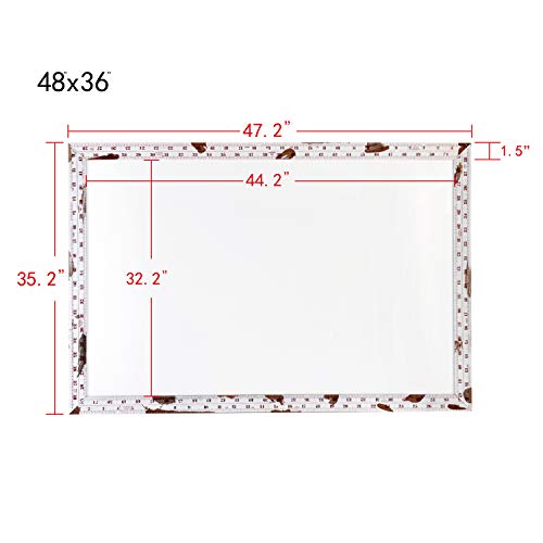 Magnetic Dry Erase Board - 4 THOUGHT 48x36 Inches Whiteboard, Wall-Mounted Magnetic Dry Erase Memo Bulletin Board with Vintage White Wooden Ruler Frame for Home Office Kitchen, 4 Magnets Included