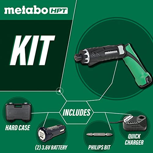 Metabo HPT 3.6V Cordless Screwdriver Kit 2 LithiumIon Batteries
