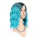 FAELBATY Curly Wave Wig 14 Inch Short bob Wigs Shoulder Length Side Part Women's Short Wig ombre color Synthetic Cosplay Wig Bob Wig for Girl Costume Halloween Wigs green cyan blue color