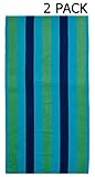 Cotton Craft - 2 Pack Terry Beach Towel 30x60 - Cabana Stripe Navy Green Turquoise - 400 GSM - 100% Pure Ringspun Cotton - Brilliant intense vibrant colors - Highly absorbent easy care machine wash