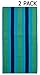 Cotton Craft - 2 Pack Terry Beach Towel 30x60 - Cabana Stripe Navy Green Turquoise - 400 GSM - 100% Pure Ringspun Cotton - Brilliant intense vibrant colors - Highly absorbent easy care machine wash