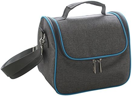 Insulated Lunch Tote Bag Food Cooler Bags Handbag Freezable Lunch Box Bag Container Organizer for Men Women Kids with Adjustable Strap Back Pocket (Grey-Blue Side Zipper, 8.7" L x 6.3" W x 7.9" H)
