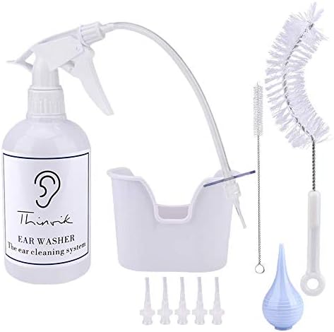 Ear Wax Removal Irrigation Tool Earwax Remover Cleaner Earwax Washer System with Ear Basin Syringe 5 Disposable Tips and Straw Bottle Brush