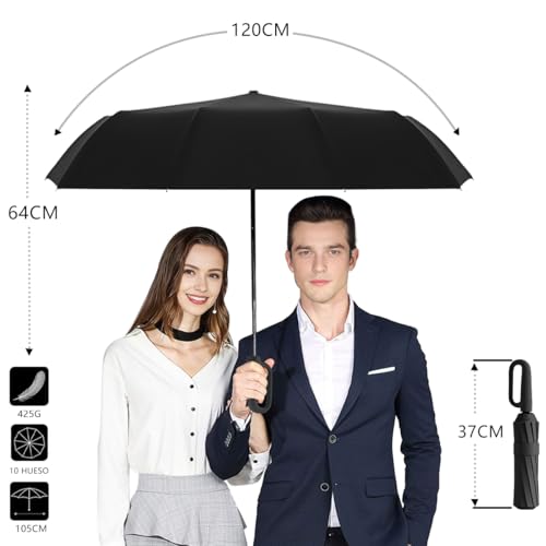 MXHIGO Paraguas Plegable Automático con Hebilla de Anillo, Paraguas de Bolsillo Reforzado, Sombrilla Grande Resistente al Viento, Con 20 Varillas Reflectantes y Protección UV, Para Hombres y Mujeres