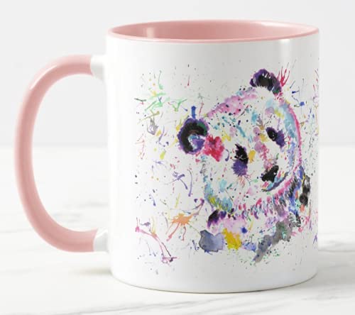 Vixar Panda Watercolour Rainbow Art Coloured Mug Cup, Gift, Birthday, Work, Office, Christmas Tea Coffee (Pink)