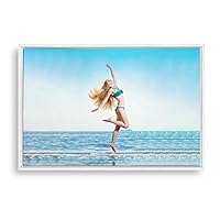 Framed Canvas Wall Art Bikini Beauty and Sea Canvas Prints Home Artwork Decoration for Living Room,Bedroom - 16x24 inches