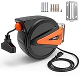 Cord Reel, Tacklife 50+4.5ft Retractable Extension Cord Reel / 14AWG, 3C SJTOW/Triple Tap Connector/Easy and Effortless Chute Mounting Bracket/for Tools Room and the Automotive Industry丨GCR2A