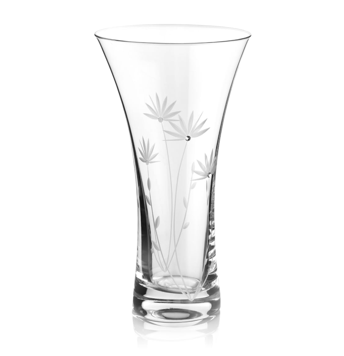 DIAMANTE Swarovski Trumpet Shaped Crystal Glass Vase "Bloom" - Hand Cut Flower Decoration with sparkling Crystals - 21cm tall in gift box
