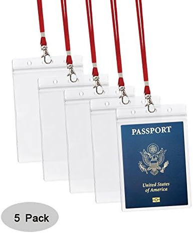 4x6Inch Extra Large Passport Holders ID Badge PVC Card Holder with Lanyards Fill for Passports (5Pcs Red Lanyards)