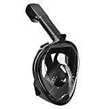 Snorkel Mask with 180° Full Panoramic View Anti-Fog, Anti-Leak with Adjustable Head Straps and longer Snorkeling Tube Larger Viewing Area for Adults and Youth (Black, L-XL)