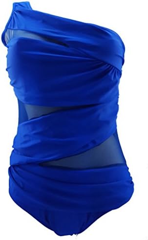 Bechic One Piece Monokinis Womens Fashion Swimsuit Single Shoulder Mesh Summer Swimwear Bathing Suit-Blue(US6-8)