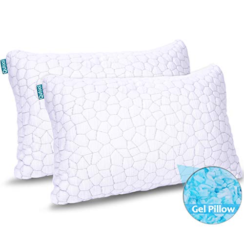 2-Pack Cooling Bed Pillows for Sleeping - Adjustable Gel Shredded Memory Foam Pillow - Hypoallergenic Bamboo Pillows for Side Back Sleepers + Washable Removable Cover Queen Size