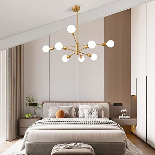 Deyidn Sputnik - Lámpara de araña moderna dorada de mediados de siglo, 8 luces E26 para sala de estar, isla de cocina, recámara, comedor y granja