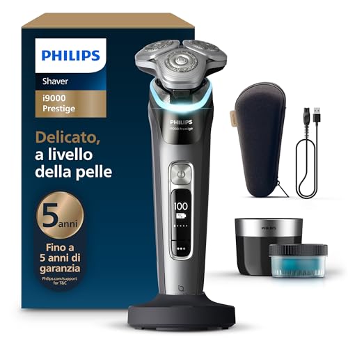 Shaver i9000 Prestige, rasoio elettrico Wet & Dry, tecnologia Skin IQ, triplo sistema di sollevamento e taglio, doppie lame di precisione in acciaio 360º, pod di pulizia rapida, XP9202/30