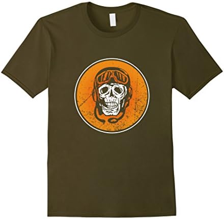 Mens Cool Pilot Shirt Retro Skull Avgeek Aviation Military Large Olive