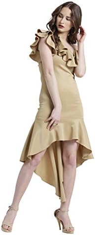TEXCO Solid Polyester Lycra One Shoulder Women Dress