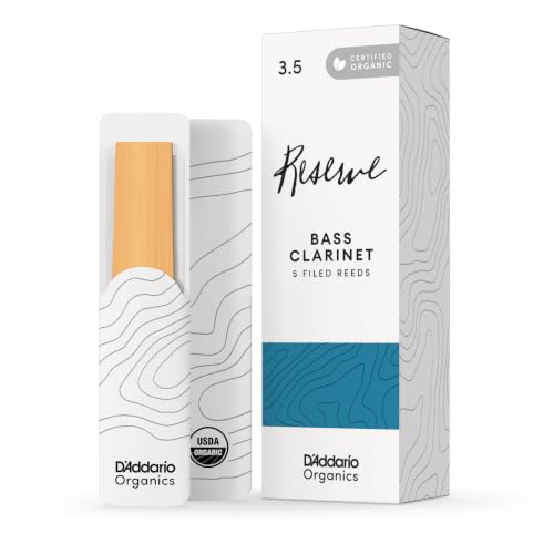 DAddario Organic Reserve Bass Clarinet Reeds - Reeds for Clarinet - Individually Sealed - 3.5 Strength, 5 Pack