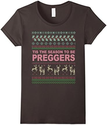 Women's Tis The Season To Be Preggers Ugly Sweater Christmas T-Shirt XL Asphalt