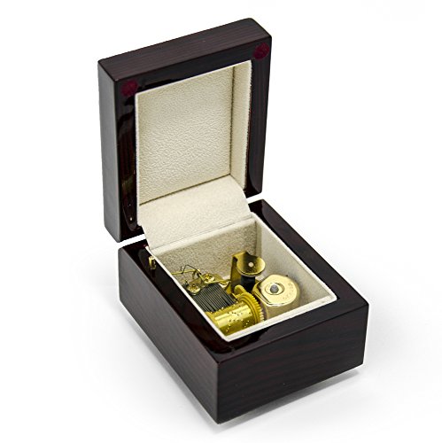 Perfect Little 18 Note Musical Box W. Dark Glossy Wooden Finish - Over 400 Song Choices - Old Spinning Wheel - Swiss