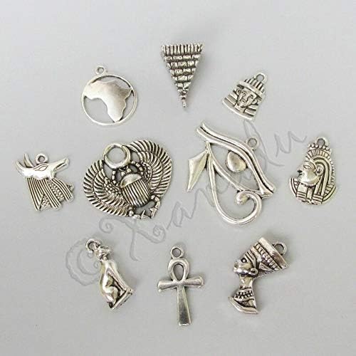 10 Pc Egyptian Charm Collection Antiqued Silver Plated CM6303 - for Jewelry Making Charms Pendant