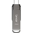 Lexar 256GB JumpDrive Dual Drive D400 USB 3.2 Type-C & Type-A Flash Drive for Storage Expansion, Photo Back-up for iPhone 15, Up to 130MB/s, Metal Housing & Swivel Design, Titanium (LJDD400256G-BNQNU)