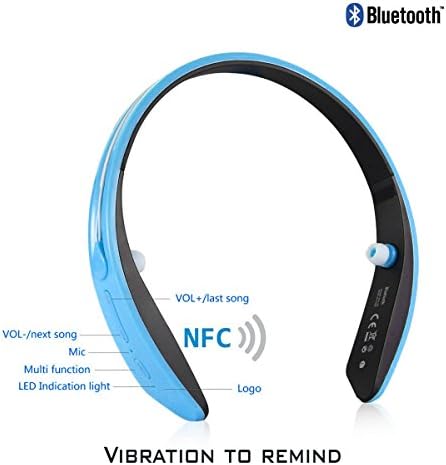 Bluetooth Headset Vafee® Wireless Stereo Headphone NFC Universal Vibration Flex Neck Strap Style Ultra-light Earphone, Android Cellphones Enabled Bluetooth Device (Sky blue)