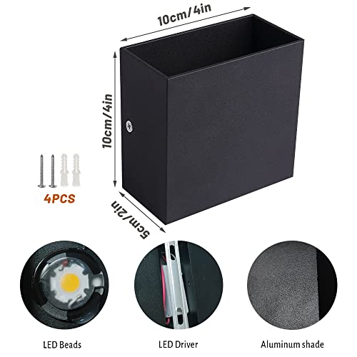 CHEVVY 2 x 7W LED Wall Light Modern Indoor Warm White Light 3000K Square Black for Bedroom, Living Room, Colonnade, Garden