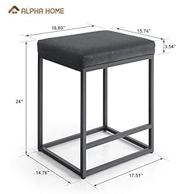 ALPHA HOME 24" Bar Stool Counter Height Bar Stools with Footrest Pu Leather Backless Kitchen Dining Cafe Chair with Thick Cushion & Sturdy Chromed Metal Steel Frame Base for Indoor Outdoor,Black,2PC 41dI3sHJihL