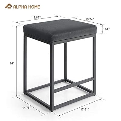 ALPHA HOME 24" Bar Stool Counter Height Bar Stools with Footrest Pu Leather Backless Kitchen Dining Cafe Chair with Thick Cushion & Sturdy Chromed Metal Steel Frame Base for Indoor Outdoor,Black,2PC 41dI3sHJihL