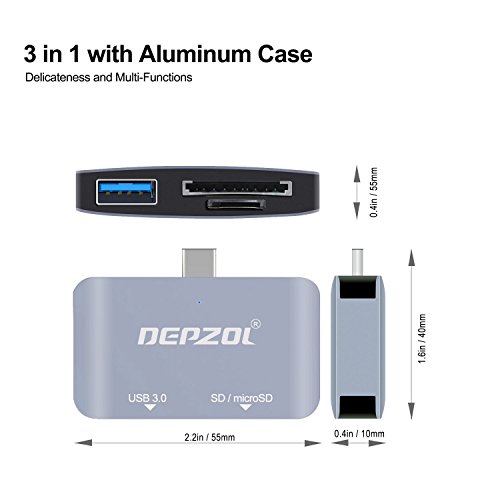 DEPZOL USBC Hub, USB Type C Card Reader OTG Memory Card Adapter Superspeed USB 3.0 Dongle for SD Micro SD Card for Android Mobile Devices and Macbook Laptop Computer