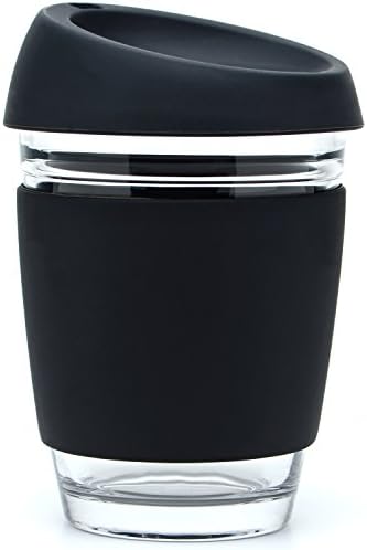 ecomugz Reusable Glass Coffee Cup - Ecoffee Travel Mug Eco Friendly With Insulated Silicone Holder And Splashproof Lid - A 12oz Takeaway Drinking Flask That's Portable And Lightweight