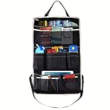 MoKo Multi-Pocket Car Backseat Organizer, Kick Mat Seat Back Protector, Foldable Travel Storage Bag Holder for Book/Bottle/Cool Beer/Tissue Box/Toys (Black & Beige)
