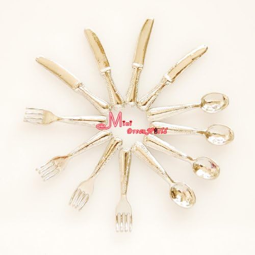 12pcs Silver Spoon Fork Knife Dollhouse Miniature Dm01 Quality