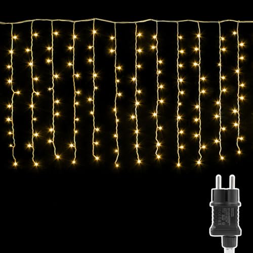 A.bigwhale Waterfall Christmas Lights Outdoor, 4m x 1m Curtain Lights, 8 Modes Waterproof String Light for Outdoor Indoor Garden Wedding Party Balcony Decoration (Warm White)