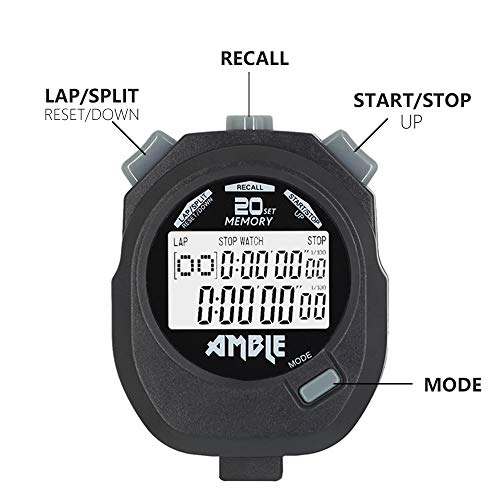 Stopwatch, Amble Countdown Timer and Stopwatch Record 20 Memories Lap Split Time with Tally