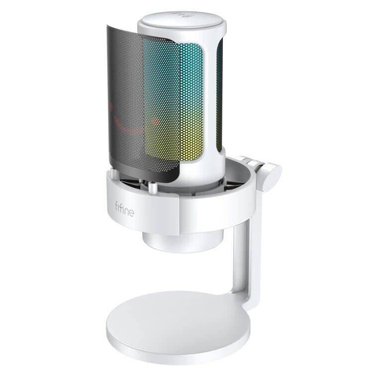 USB PC Microphone, FIFINE Gaming RGB Desktop Mic for Mac/Windows, with Real-Time Monitoring, Mute Button&Mic Gain, Pop Filter&Shock Mount, for Streamer, Gamer, Youtuber-A8 White