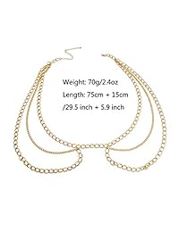 Jurxy Multicapa de Aleación Cadena Cuerpo para Mujer Cinturón Cintura Cinturón Cadena Belly Arnés Ajustable Cuerpo - Oro