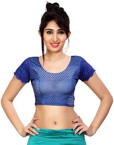 Louis Fashion Printed imported Cotton Lycra Fabric Women Saree Blouse Choli (XXL, Blue)