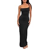 LILLUSORY Womens Summer Casual Slip Dresses Spaghetti Strap Double Lined Bodycon Maxi Dress