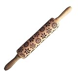 Snowflake Wooden Engraved Rolling Pin Embossed Dough Roller for Cookies and Pizza Christmas Gift