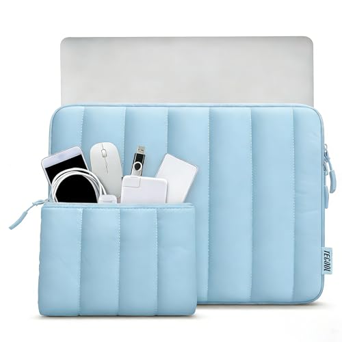 TECOOL Puffy Laptop Sleeve Protective Sleeve Case for Lenovo HP EliteBook Pavilion Acer Dell Chromebook Notebook, MacBook Air 15 M4 M3 M2 2025-2023 (14 Inch) Blue