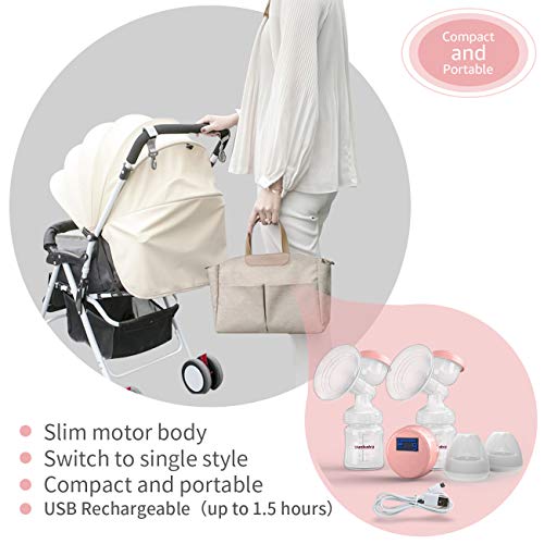 Double Breast Pump Electric, Comfort Electric Breast Pump with Massage Mode, Rechargeable Battery Breast Pumps BPA Free (Light Pink) …