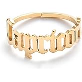 COLORFUL BLING Constellation Rings for Women, 12 Zodiac Old English Letter Adjustable Stainless Steel Zodiac Sign Ring Horoscope Astrology Jewelry