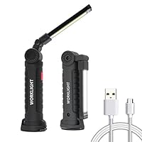 Rechargeable Handheld Work Light, RFWIN Portable Foldable Waterproof Lightweight COB Black LED Work Lights with Magnetic Base, 5 Working Modes LED Flashlight&Inspection Lamp for Work Repair Emergency