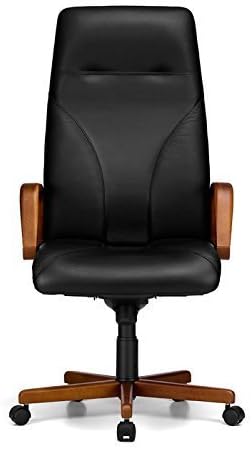 Genuine leather executive chair with wooden base and armrests. Handmade in Italy