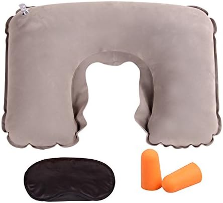 Inflatable Pillow, Sam Umit U-shape Travel Pillow, Inflatable Neck Pillow Travel Set U Pillow + Eye Mask + 2 Earplugs for Trip Sleeping (Grey)