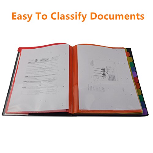 12 Pocket Plastic File Folders - Heavy Duty Black Shell Multi Pocket Folders,Letter Size - 12.2 x 9.84 x 0.6, Multicolor